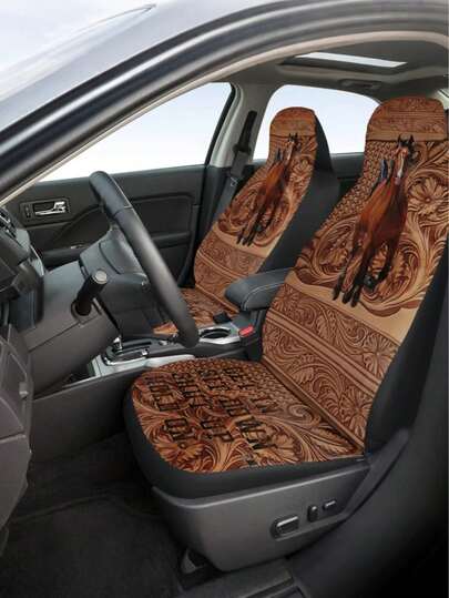 Funda para asiento de coche con diseño de caballo - Patrón 3D en relieve con diseño de caballo corriendo, ajuste universal para el asiento del conductor, tela de poliéster transpirable, uso en todas las estaciones, protector de asiento individual, accesorio de interior con estilo, decoración con tema occidental, fácil de instalar, cómodo