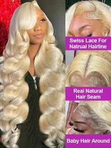 36英寸 613号蜜金色波浪卷发 200%密度 13x4高清蕾丝前额真人混纺假发 女士波浪卷高清蕾丝前额假发 - S/613 - 查看 4