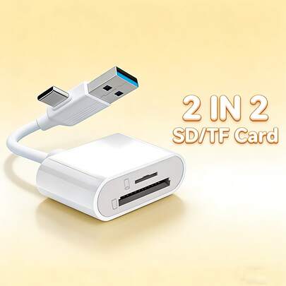 1pc High-Speed Read/Write Stable Transfer Type-C 2-In-1 Card Reader, T-Shaped Portable OTG Adapter, Supports SD/TF/SDHC/SDXC/Micro SD, Plug And Play, Compatible With PC, Laptop, Android Phones, Cameras, Daily Data Transfer