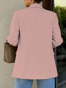 Women's Fashionable & Elegant Casual Blazer Jacket With Button Closure And Notched Lapel, Suitable For Commuting And Everyday Casual Wear Pink Spring - Pink - View 7