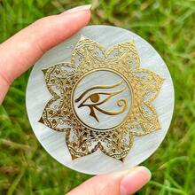 6厘米天然水晶透石膏片，白色石膏，天然透石膏石水晶圆盘，透石膏充电板 - 白色 - 查看 8