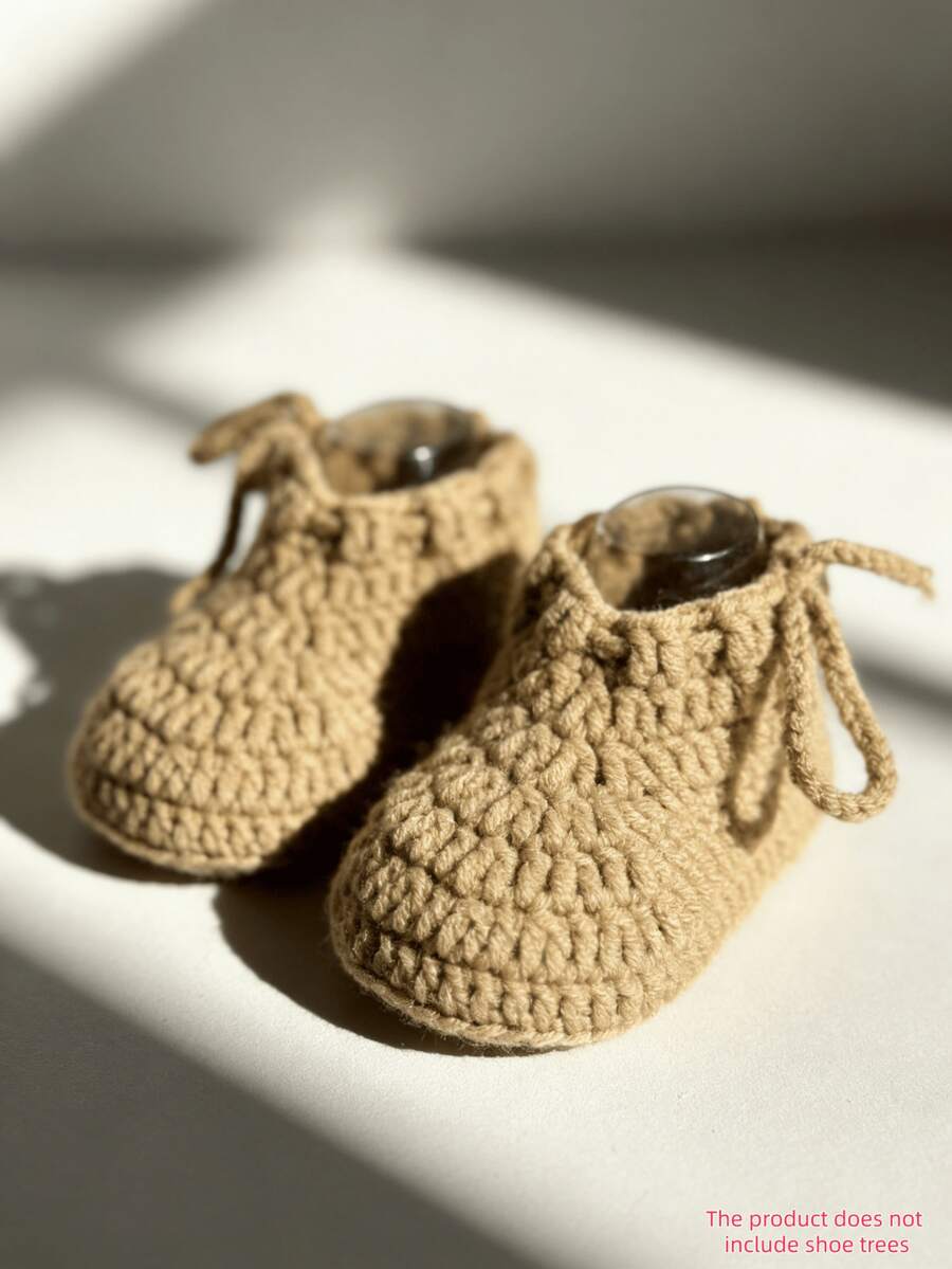 1 Pair Crochet Infant Booties, Handmade Knitted Prewalker Socks For Indoor Floor Use - Khaki - View 1