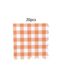 Set de 10 piezas/20 piezas/50 piezas/80 piezas de suministros para fiesta a cuadros naranja - Platos, vasos, servilletas de papel a cuadros naranja y blanco - Conjunto de vajilla con borde festoneado adecuado para picnics, fiestas de cumpleaños para hombres y mujeres - Cuadros naranjas y blancos - Ver 13