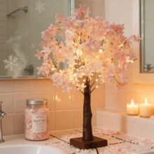 1 Pc "Dreamy Pink Sakura Tree Lamp" 45cm Tall Delicate Tree Shaped Lamp | USB Powered Design | Warm LED Bulbs | Suitable For Bedroom, Commercial Space, Wedding Party, Home Decor | Christmas, Birthday, Valentine's Day, Wedding, Party Atmosphere - Light Pink - View 1