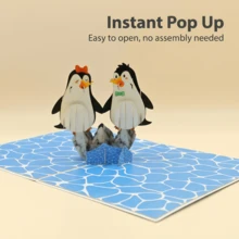 1 set de carte d'anniversaire artisanale 3D avec pingouin et enveloppe "JOYEUX ANNIVERSAIRE À MON PINGOUIN", carte de décoration d'anniversaire mignonne, idéale pour envoyer à un partenaire, un petit ami - Voir 4