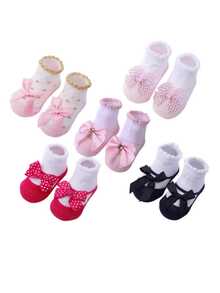 5 pares de calcetines de bebé lindos y cómodos con rayas multicolores, decorados con lazo y letra - Multicolor - Ver 7