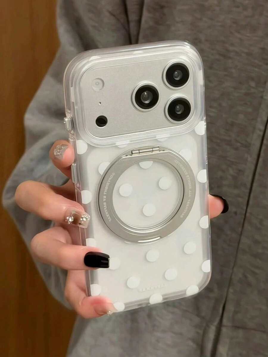 360° Rotating Polka Dot Phone Case, Suitable For IPhone 17 Pro Max, Creative Full Coverage Anti-Drop Protection, Fashionable Design For IPhone 15, 17 Pro, 13, 16 Pro, 17 - White - View 1