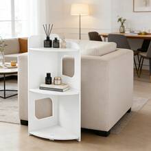 Estantería de esquina de 3 niveles estilo nórdico en color blanco, estantería multifuncional de almacenamiento y exhibición para la sala de estar y la entrada, pequeño gabinete de esquina de 3 niveles con rejilla de PVC - Armario de esquina de rejilla - Ver 4