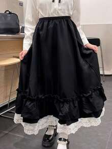 1件复古校园风超仙女蝴蝶结蕾丝层叠荷叶边高腰半身裙，适合毕业照、主题派对、浪漫晚餐、夜店装扮、下午茶约会、情人节等场合。 - 彩色 - 查看 15