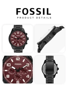 Fossil 男士石英皮革三针腕表，不锈钢表壳/玻璃镜片，型号：BQ2801/BQ2803 - 玫紅色 - 查看 6