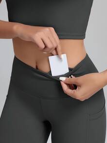 女士带口袋高腰收腹塑形紧身裤运动服 - 灰色 - 查看 2