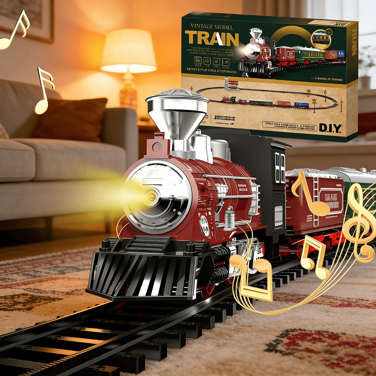 Electric Train Sets For Boys Girls Metal Alloy Christmas Trains Toys Steam Locomotive, Passenger Carriages, Tracks, Light & Sounds Rechargeable Birthday Gifts For Kids 3 4 5 6 7 8 + Years Old - Multicolor - View 1