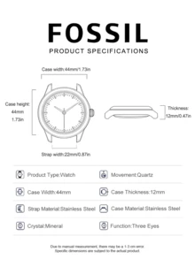 Fossil Men's Quartz Stainless Steel Three-Hand Watch, Stainless Steel Case/Scratch-Resistant Glass FS5384/FS5474/FS5525/FS5706/FS5792 - Silver Blue Plate - View 8