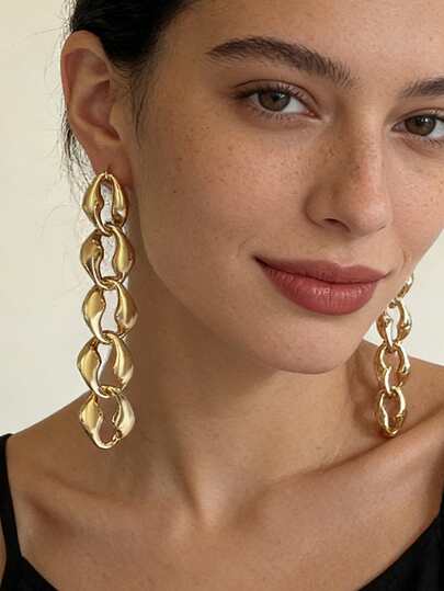 1对简约时尚INS小众风合金链条扭曲耳环，创意几何镂空设计优雅耳环，女士款