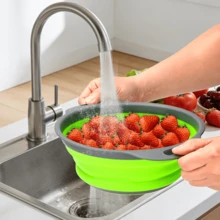 Bộ 1/2 rổ lọc tròn dùng trong nhà bếp, có phễu gấp gọn - Bao gồm một rổ lớn và một rổ nhỏ, lý tưởng để lọc mì, rau củ và trái cây (màu xanh lá cây, đỏ, xanh dương) - nhiều màu - Xem 8