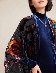 WeHello-Burnout Velvet Kimono For Women Long Cardigan Beach Cover Up Vacation Casual Shawl Swimwear Coverups Clothes Outfit Womenswear Chic Party Piece SpringStatements - xanh quân đội - Xem 4