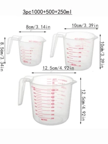 3pcs Measuring Cup Set, Household Plastic Measuring Cups, Transparent Graduated Cups, Small & Large Measurement Cups, Kitchen Baking Measurement Tool Set - White - View 16