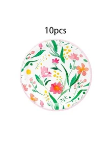 10入/20入/30入水彩花卉紙盤套組，含7英吋/9英吋粉色與橘色野花圖案紙盤，適合春季花園派對、生日、嬰兒洗禮、新娘洗禮及婚禮餐桌裝飾，男女適用 - 多色 - 查看 12
