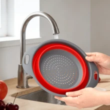 Bộ 1/2 rổ lọc tròn dùng trong nhà bếp, có phễu gấp gọn - Bao gồm một rổ lớn và một rổ nhỏ, lý tưởng để lọc mì, rau củ và trái cây (màu xanh lá cây, đỏ, xanh dương) - nhiều màu - Xem 2