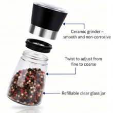 Molinillo de sal y pimienta, molinillo de especias recargable para la cocina doméstica - Para hierbas, condimentos y semillas - Fino o grueso - Ajustable, suministros esenciales de cocina - Negro - Ver 9