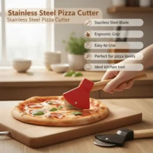 Pizza Cutter, 1 Count Stainless Steel Pizza Slicer With Wooden Handle, Pizza Tool, Kitchen Utensils & Gadgets, Pasta, Round Pie Cutter, Food Divider, Kitchen Utensils,  Kitchen Cooking Accessories(Red). - Red - View 3