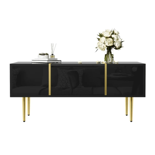 Coffee Table With High-Gloss Finish, Modern And Simple, With 2 Drawers - 黑色 - 查看 1