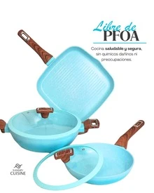 Batería de Cocina Mármol Premium 17 Piezas Antiadherente Juego de Ollas y Sartenes con Tapas de Vidrio Irrompibles + 6 Utensilios Cocina Completa Apta para Estufa de Gas Eléctrica Vitrocerámica Inducción Distribución Uniforme del Calor Fácil Limpieza Diseño Moderno Duradero Hogar Cocina Profesional - Ver 4