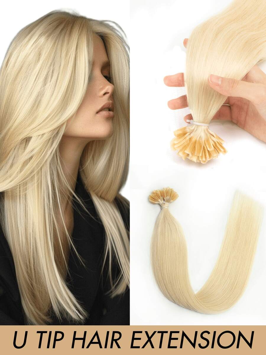 1/2/sacchetto Extension per capelli veri con punta a U e adesivo alla cheratina, extension per capelli veri con fusione, capelli lisci invisibili, capelli Remy di alta qualità - Bionda 2 Borse - Visualizzare 1