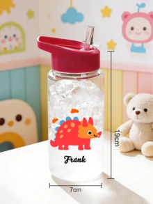 Customizable Name 500ml Water Bottle With Straw, Outdoor Sports Water Bottle, Cartoon Student Cup, Birthday Gift - Clear - View 12