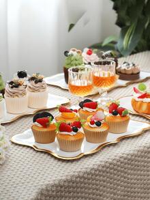 10/5pcs Elegant Gold Rim Rectangular Paper Plates, Party Plates, Gold Rim Decoration, Suitable For Cake Plates, Cookie Plates, Perfect For Birthday Party Wedding - Multicolor - View 4