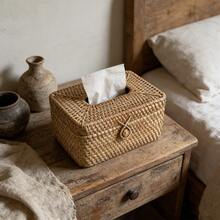 1pc Square Rattan Tissue Box Cover, Hand Woven Wicker Tissue Holder, Rattan Woven Storage Tissue Holder, Desktop Tissue Box Organizer, Home Office Desk Decoration - Brown - View 7