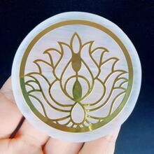 6厘米天然水晶透石膏片，白色石膏，天然透石膏石水晶圆盘，透石膏充电板 - 白色 - 查看 10