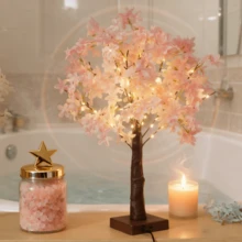 1 Pc "Dreamy Pink Sakura Tree Lamp" 45cm Tall Delicate Tree Shaped Lamp | USB Powered Design | Warm LED Bulbs | Suitable For Bedroom, Commercial Space, Wedding Party, Home Decor | Christmas, Birthday, Valentine's Day, Wedding, Party Atmosphere - Light Pink - View 3