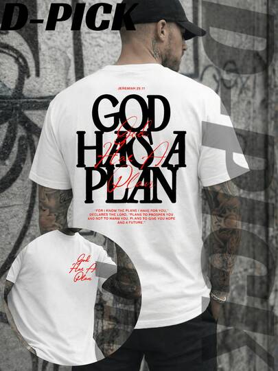 D-PICK-"God Has A Plan" Bible Verse T-Shirt, Double-Sided Printing Men's 100% Cotton Round Neck Short Sleeve T-Shirt , Unisex Vintage  T Shirts Streetwear Fashion Casual Wear,Mens Clothes, Men Tops