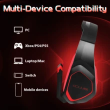 Colusi 有线游戏耳机，电竞游戏耳机，兼容笔记本电脑/PC/Switch，电脑耳机，带深沉低音环绕声，可调节头带 - 查看 3