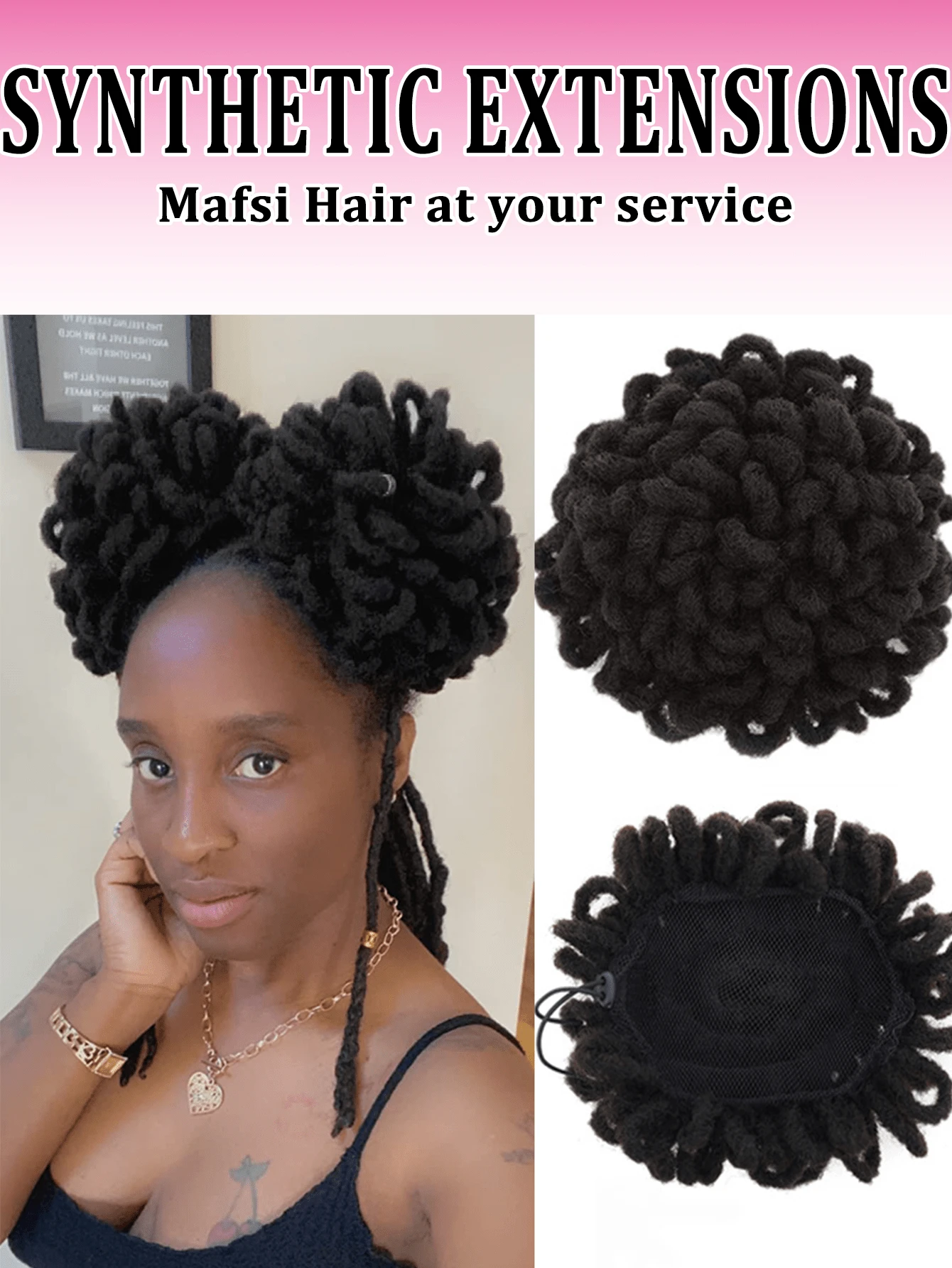 Locs Hästsvans Dragsko Knut Lockigt Loc Kronbladsknut Dreadlock Hästsvans Flätad Faux Locs Knut Clip In Flätor Hästsvansar Hårstycken