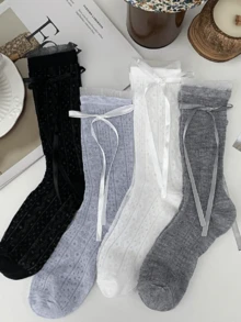 1/4 Pair Sweet Versatile Lolita Bowknot Socks, Lightweight For Spring/Summer - Multicolor - View 6