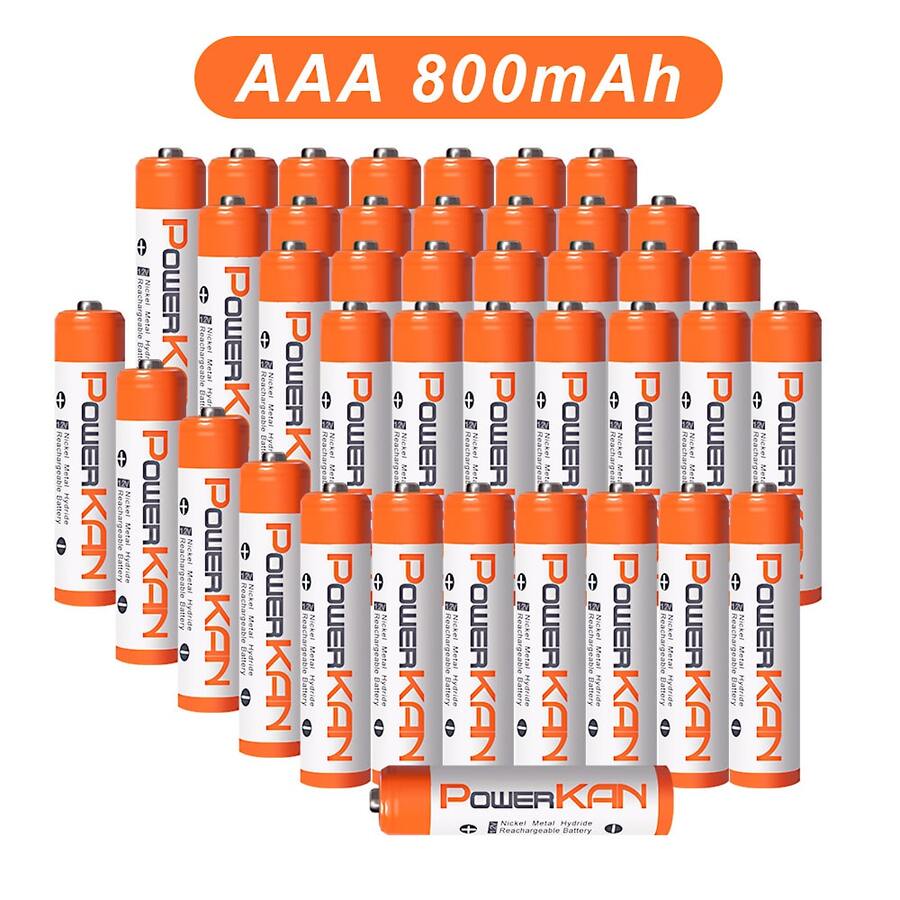 POWERKAN AAA 电池 800mAh：1.2V 镍氢可充电电池，可靠稳定的电力，可充电数百次——遥控器、时钟、游戏设备、麦克风和日常家用电子产品永不断电。