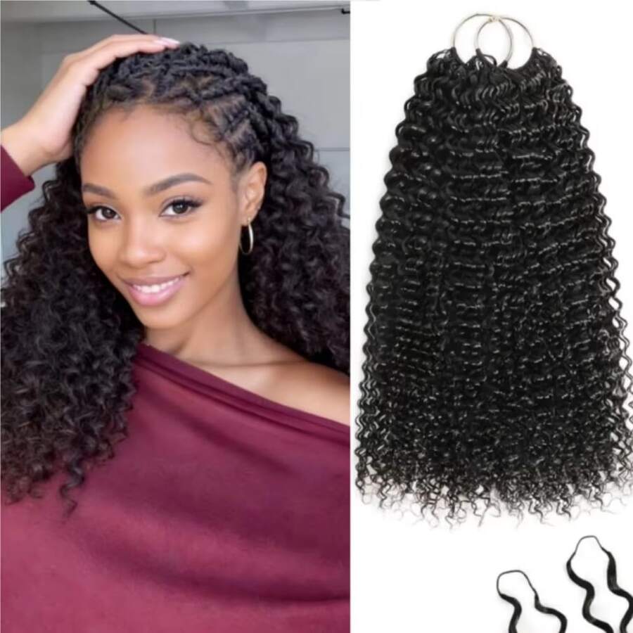 ZHENDEFA 18英寸60克钩编波浪形真人发接发，预先分离的羽毛钩编发，深卷隐形钩编发片，无结，50股，自然黑