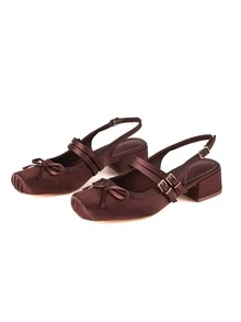 Elegant Cute Womens Ballet High Heels Round Toe Bow Decors Lace Up Block Heel Ballerina Dancing Shoes Party Dressy Occasions Heeled Shoes - 棕色(2) - 查看 5