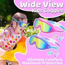 2 Pack Kid's Swim Googles,Wide View Anti-Fog/UV,For 3-14 Years Boys/Girls - Bright Pink & Bright Blue - 查看 3