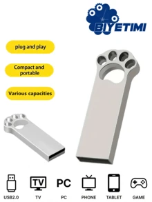 BIYETIMI Flash Drive USB Mini Logam, 64GB/32GB/128GB, Memory Stick Portabel Berkecepatan Tinggi, Disk USB Hitam Tahan Air - Perak - View 1