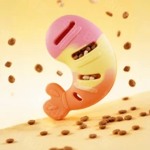 硅胶虾形慢食玩具，耐用耐嚼，适合猫咪和小型/中型犬，有助于缓解无聊并清洁牙齿 - 彩色 - 查看 5