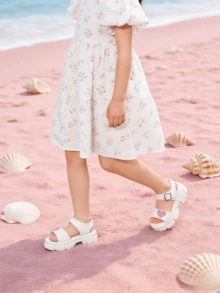 DDXDR 1 par de nuevas sandalias para niños, sandalias de niña de punta abierta, estilo infantil, suela blanda, antideslizante y resistente a la abrasión, transpirable y versátil para uso en verano. Diseño de correa con para facilitar el calzado y descalzado. Adecuado para la escuela, caminar, ir de compras - también se puede usar como sandalias de moda para exteriores/playa. - Blanco - Ver 3
