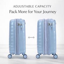 Expandable ABS Hard Shell Luggage Set With Spinner Wheels, Lightweight Travel Suitcase With Built-In Lock, Durable Carry On For Travel - Baby Blue - View 3