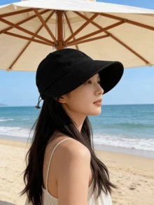 女士抽绳格子棒球帽，时尚防晒沙滩旅行帽，适合春夏佩戴（注意！本产品较为轻便，购买时请注意，方便携带）尺寸：56-58厘米（22.05-22.83英寸） - 防曬帽 - 查看 4