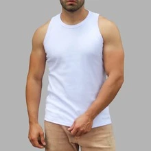 Men's American Ribbed Cotton Tank Top For Gym - 3 Trắng - Xem 4
