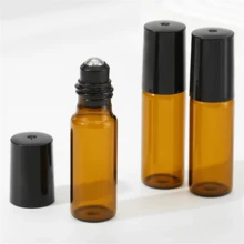 10pcs 10ml/5ml Amber Glass Roller Bottles, Stainless Steel Ball Refillable Perfume And Essential Oil Sample Containers, Reusable Small Cosmetic Storage Bottles With Black Caps, Suitable For Aromatherapy, Travel, Vacation And Dorm Essentials - Multicolor - View 2