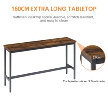 Long Bar Table With 3 PU Upholstered Stools, Industrial Style Bar Table And Chairs For Kitchen, Dining Room, Living Room, Banquet Hall, Rustic Brown And Black Style. - Rust Brown - View 9