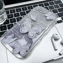 蓝色蝴蝶亮片透明手机壳，适用于苹果17英寸、11英寸、14英寸手机，波浪气泡图案，防摔保护壳，13英寸手机壳 - 紫色 - 查看 1